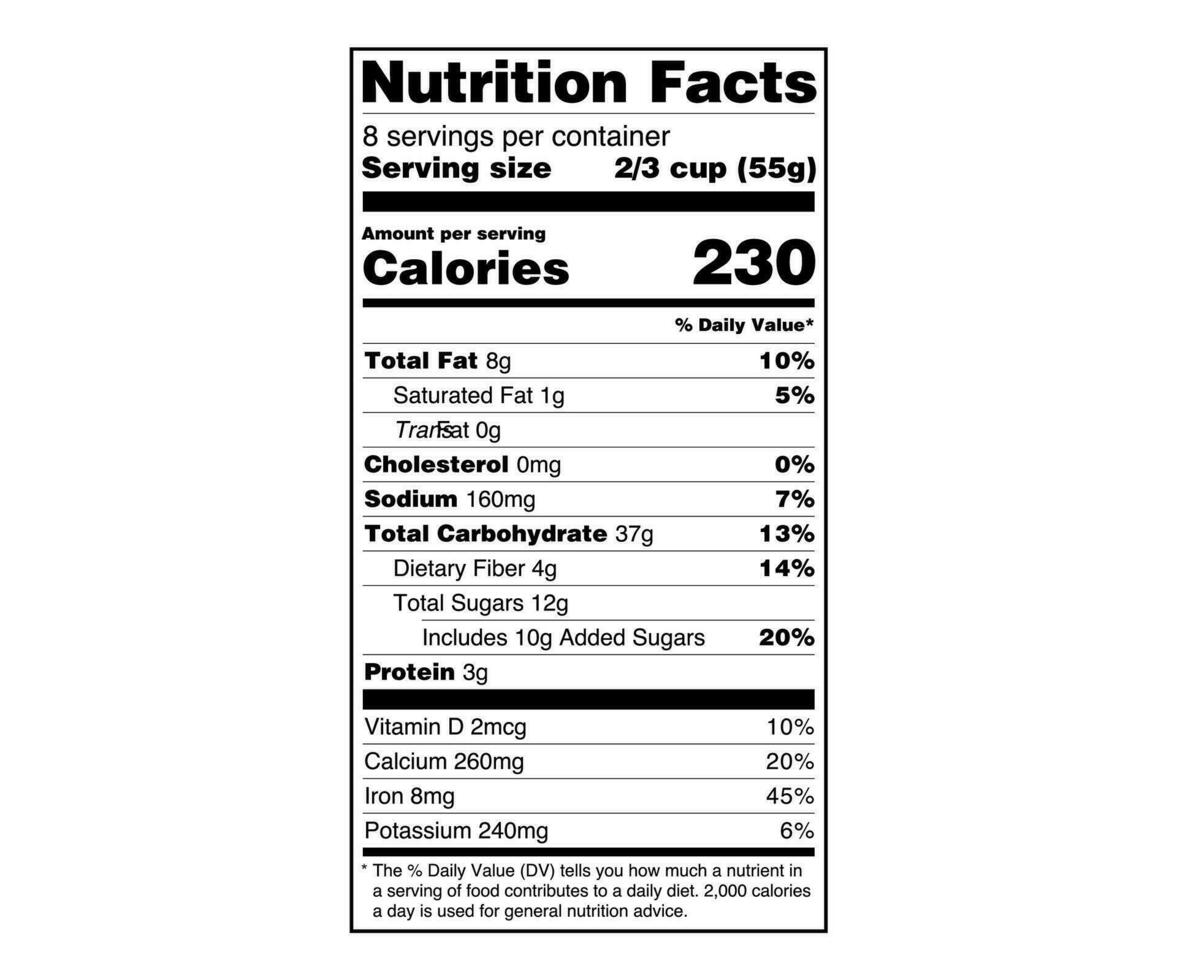 Nutrition Facts Label US Food Drugs Administration vector