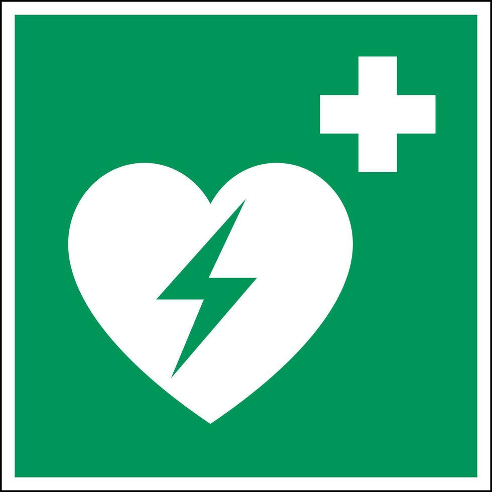 ISO 7010 Standard building emergency evacuation safe condition first aid signs Automated external heart defibrillator vector