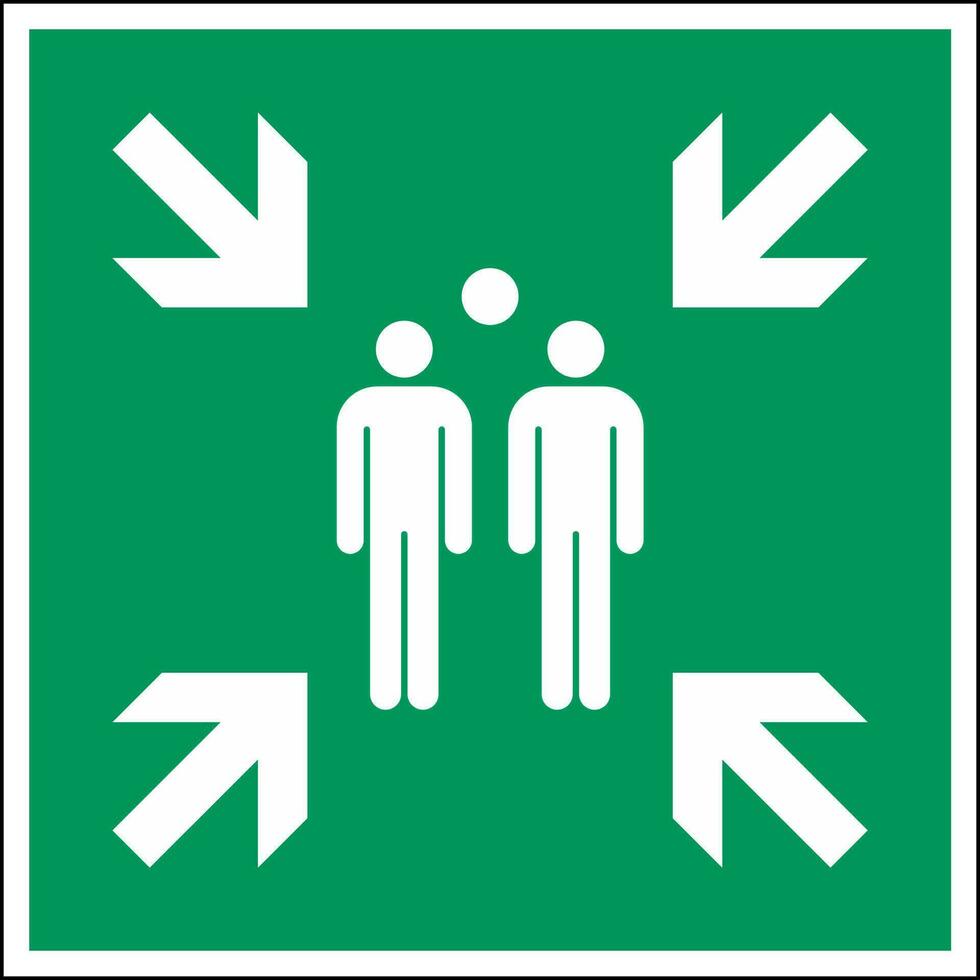 ISO 7010 Standard building emergency evacuation safe condition first aid signs Evacuation assembly point vector