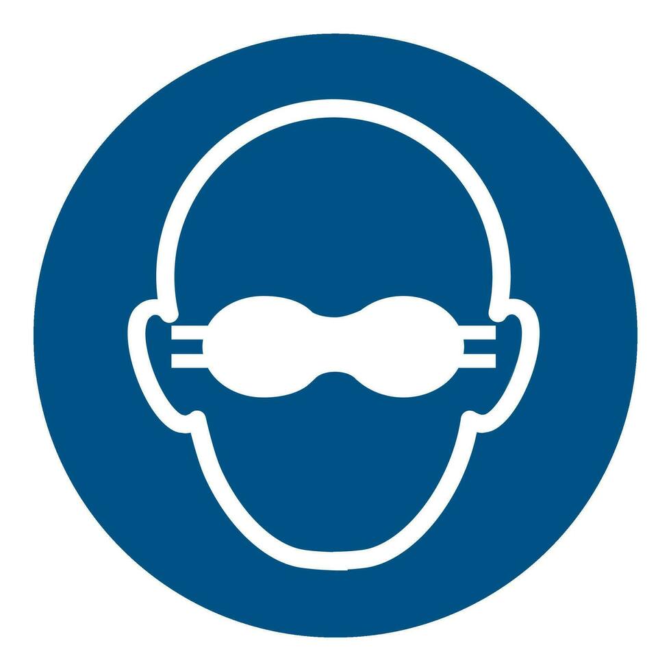ISO 7010 Registered safety signs symbol pictogram Warnings Caution Notice Mandatory Opaque eye protection must be worn vector