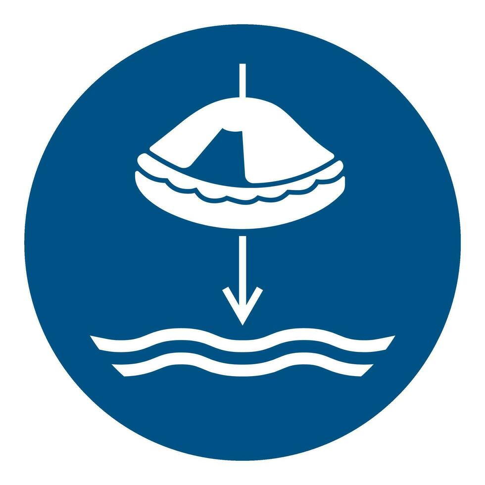 ISO 7010 Registered safety signs symbol pictogram Warnings Caution Notice Mandatory Lower liferaft to the water in launch sequence vector