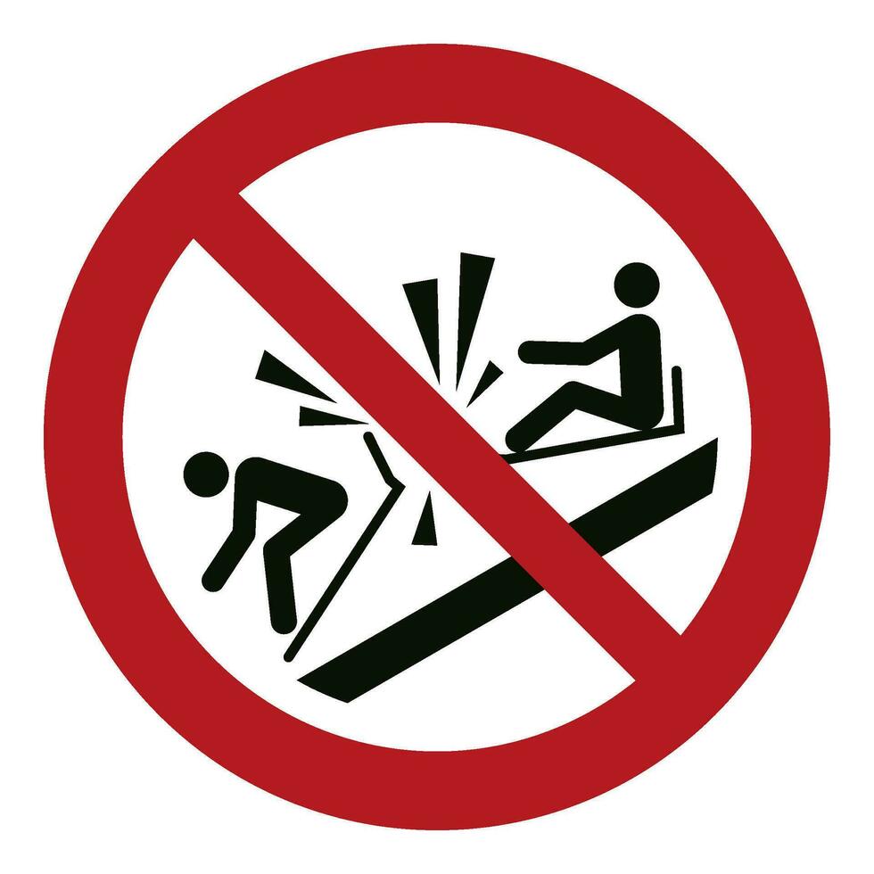 ISO 7010 Registered safety signs symbol pictogram Warnings Caution Danger Prohibition Do not ram into toboggan vector