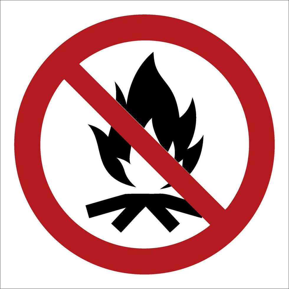 ISO 7010 Registered safety signs symbol pictogram Warnings Caution Danger Prohibition No campfire vector