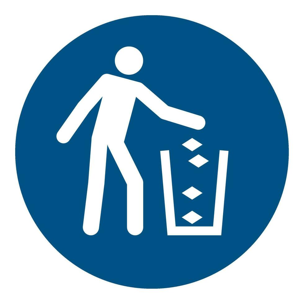 ISO 7010 Registered safety signs symbol pictogram Warnings Caution Notice Mandatory Place all rubbish trash in the bins provided vector