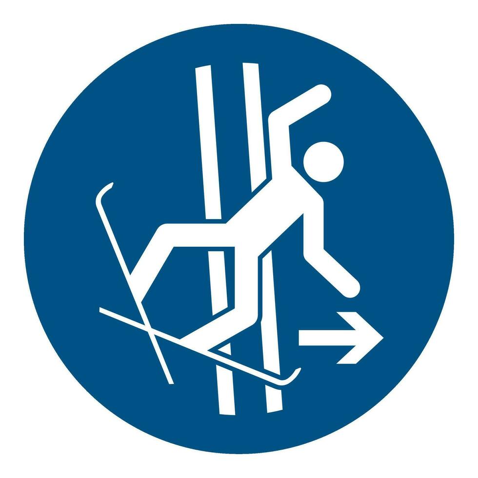 ISO 7010 Registered safety signs symbol pictogram Warnings Caution Notice Mandatory Immediately leave the tow track in the event of falling vector