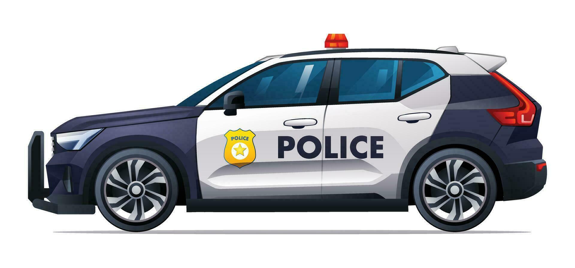 Police car vector illustration. Patrol official vehicle, suv car side view isolated on white background