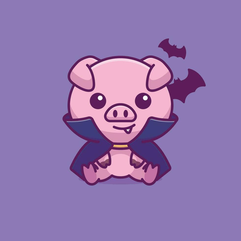 Cute pig vampire cartoon vector illustration halloween holiday concept icon isolated