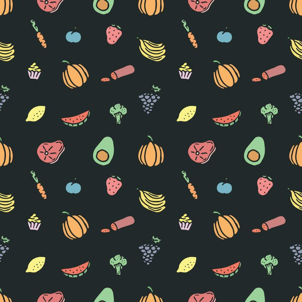 Seamless food pattern. Drawn doodle food background vector