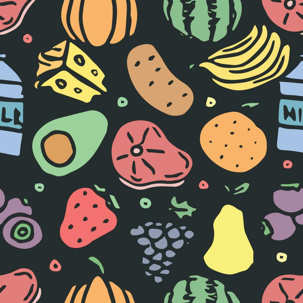 Seamless food pattern. Drawn doodle food background vector