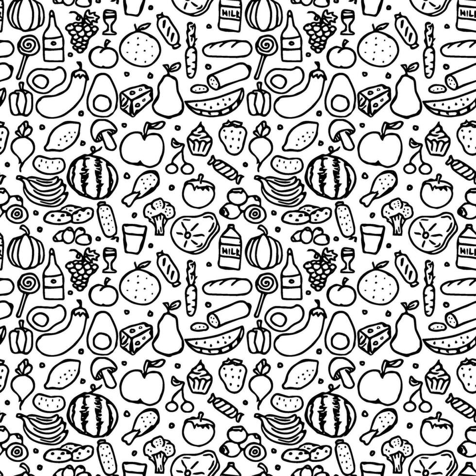 Seamless food pattern. Doodle food background vector