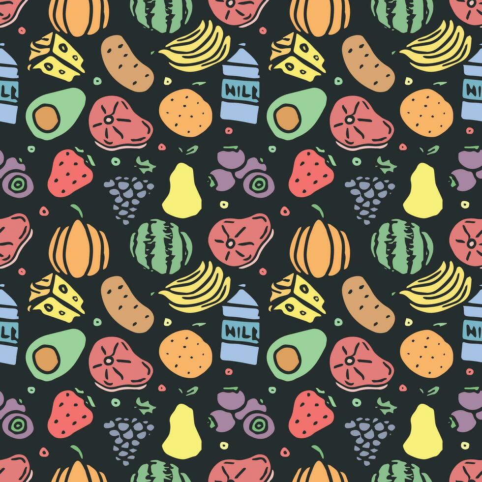 Seamless food pattern. Drawn doodle food background vector