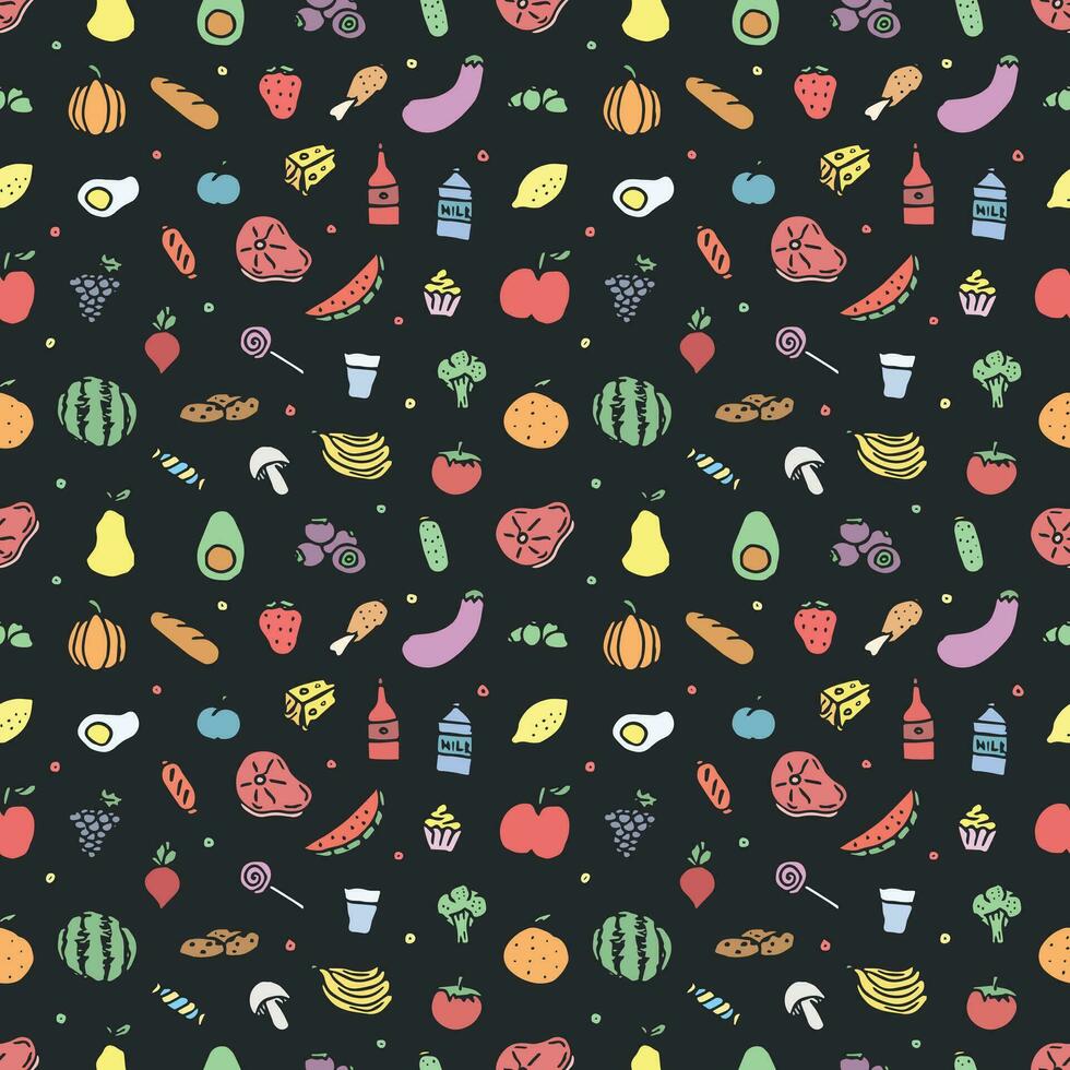Seamless food pattern. Drawn doodle food background vector