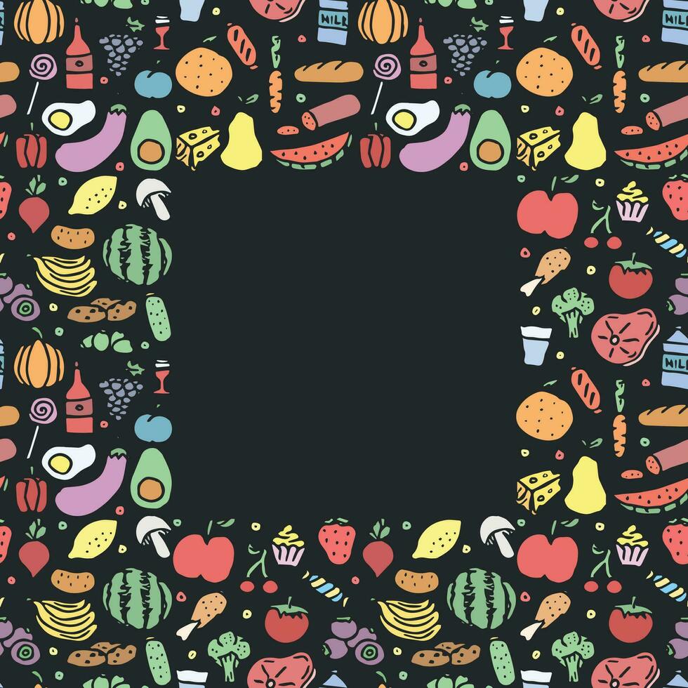 Food background. Doodle food illustration with place for text vector