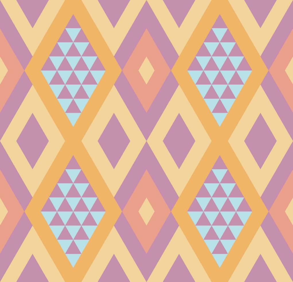 Ethnic seamless pattern with rhombuses, triangles, geometric shapes. Tribal geometrical background. vector