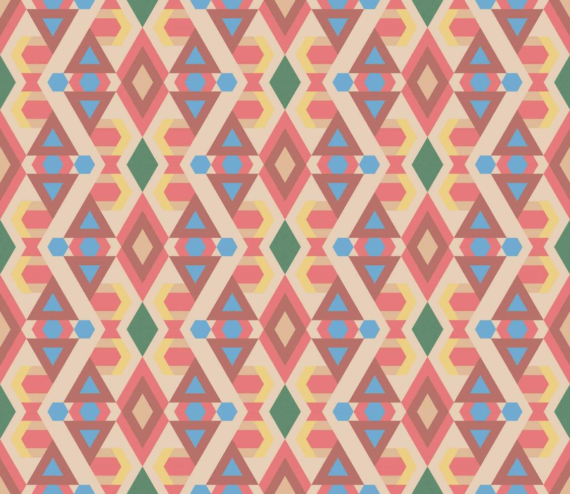 Ethnic seamless pattern with rhombuses, triangles, geometric shapes. Tribal geometrical background. vector