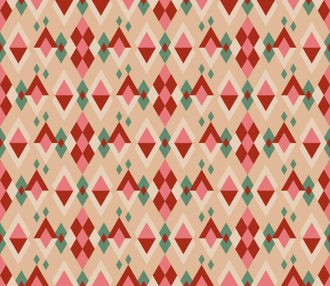 Ethnic seamless pattern with rhombuses, triangles, geometric shapes. Tribal geometrical background. vector