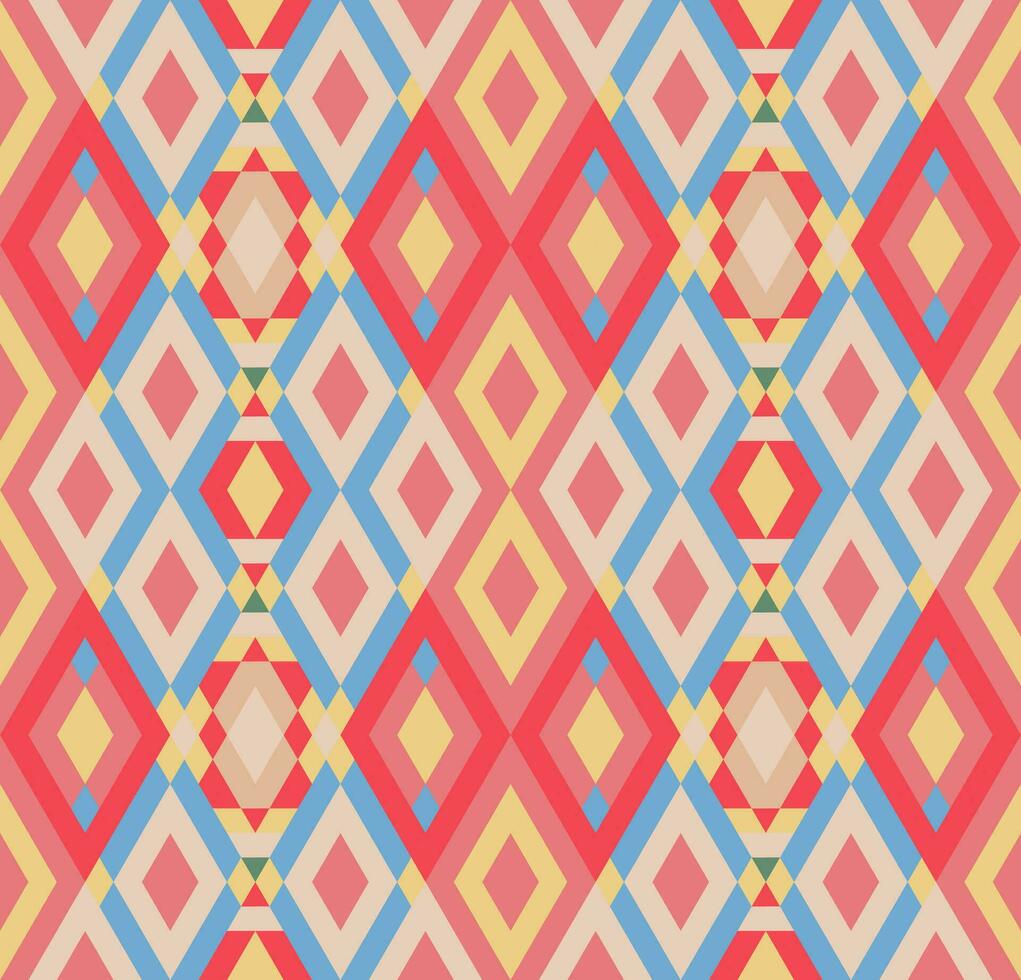 Ethnic seamless pattern with rhombuses, triangles, geometric shapes. Tribal geometrical background. vector
