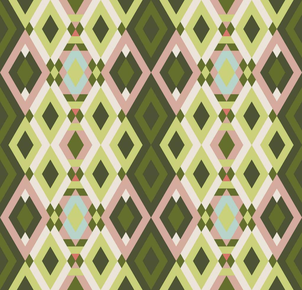 Ethnic seamless pattern with rhombuses, triangles, geometric shapes. Tribal geometrical background. vector