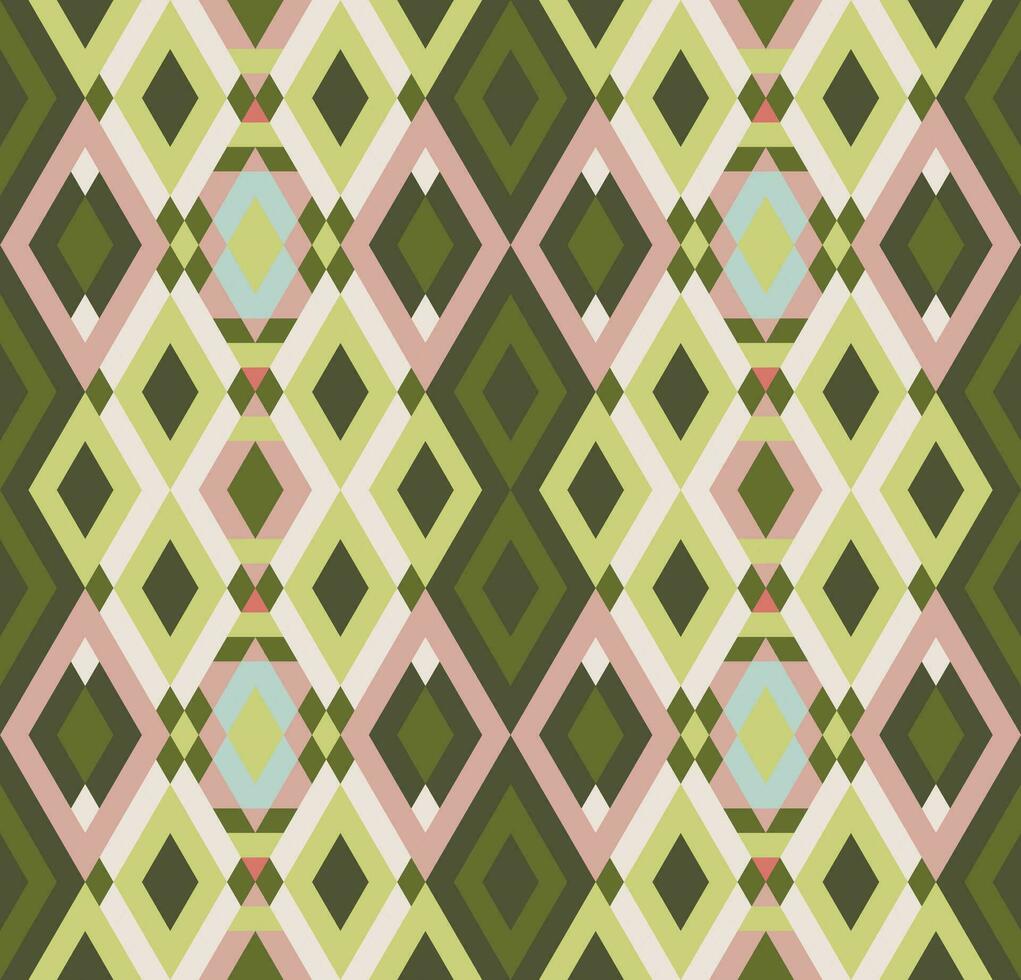 Ethnic seamless pattern with rhombuses, triangles, geometric shapes. Tribal geometrical background. vector