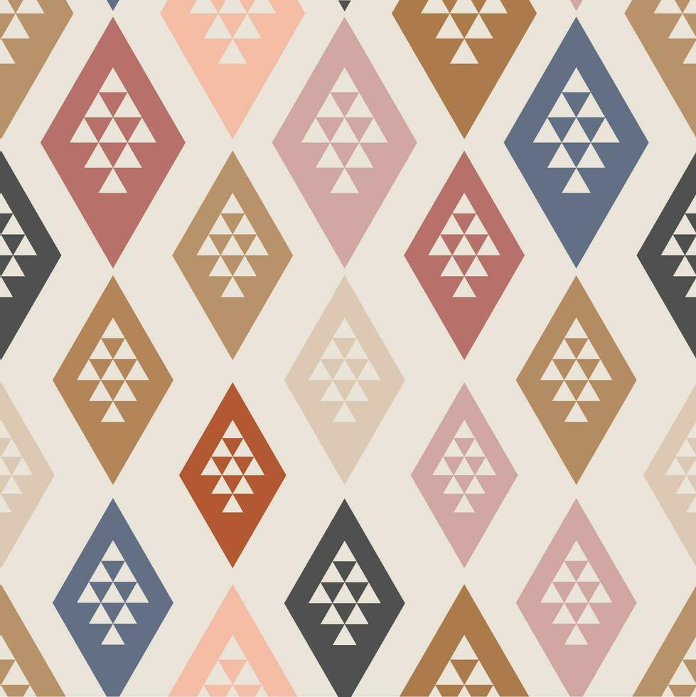 Ethnic seamless pattern with rhombuses, triangles, geometric shapes. Tribal geometrical background. vector