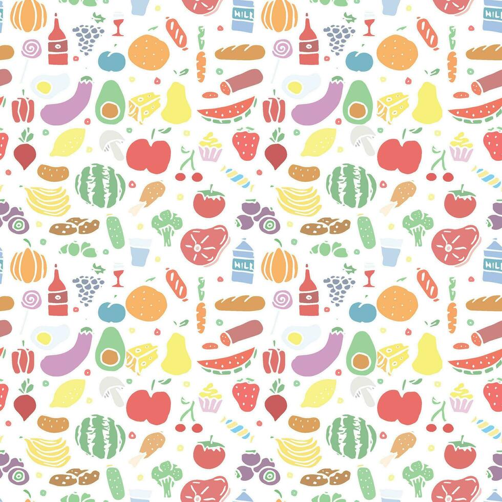 Seamless food pattern. Drawn doodle food background vector