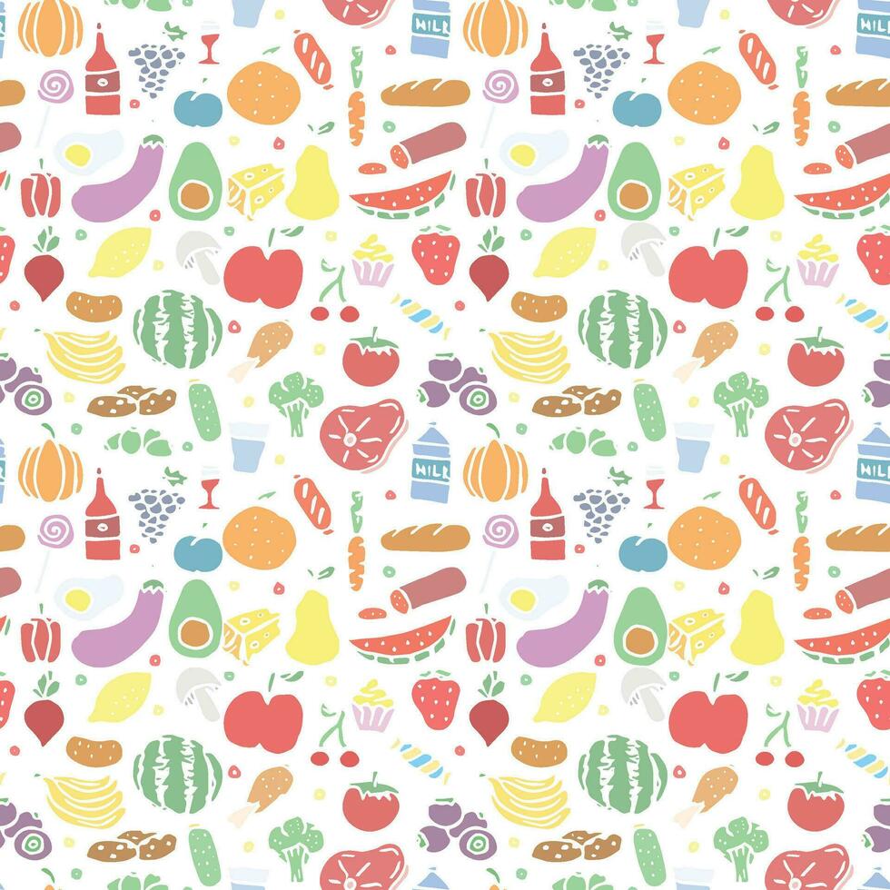 Seamless food pattern. Drawn doodle food background vector