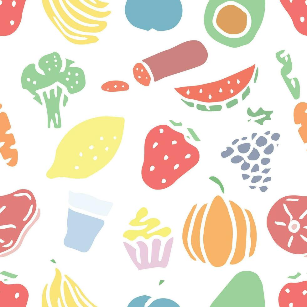Seamless food pattern. Drawn doodle food background vector