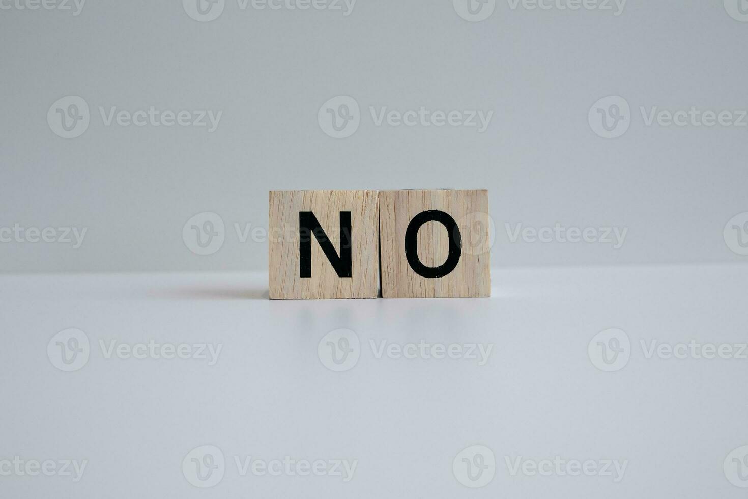 Wooden blocks form the text NO against a white background. photo