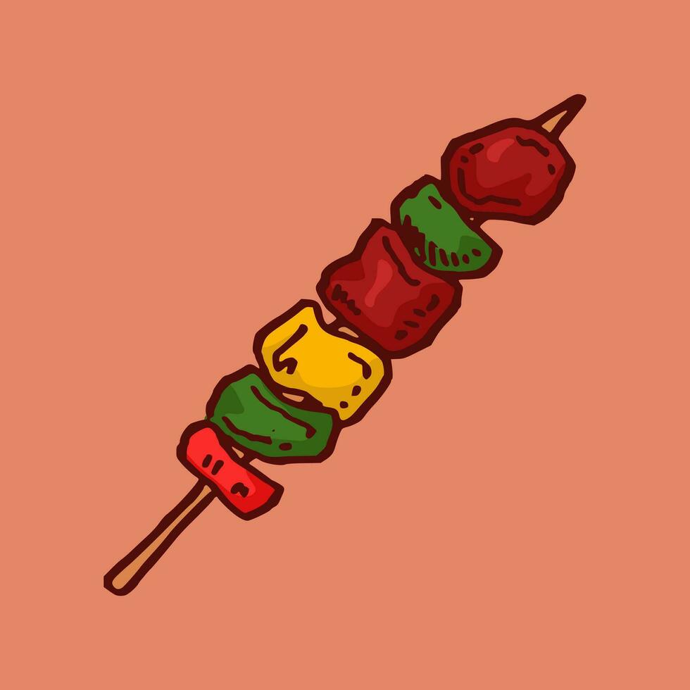 kebab steak in hand drawn and colored style. vector illustration.