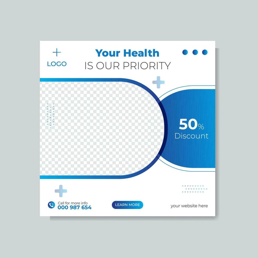 Modern healthcare social media post design vector template.