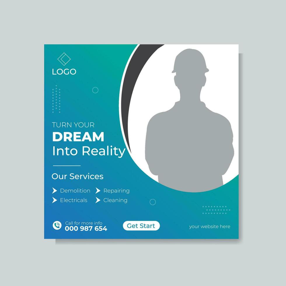 Construction social media post design vector template.