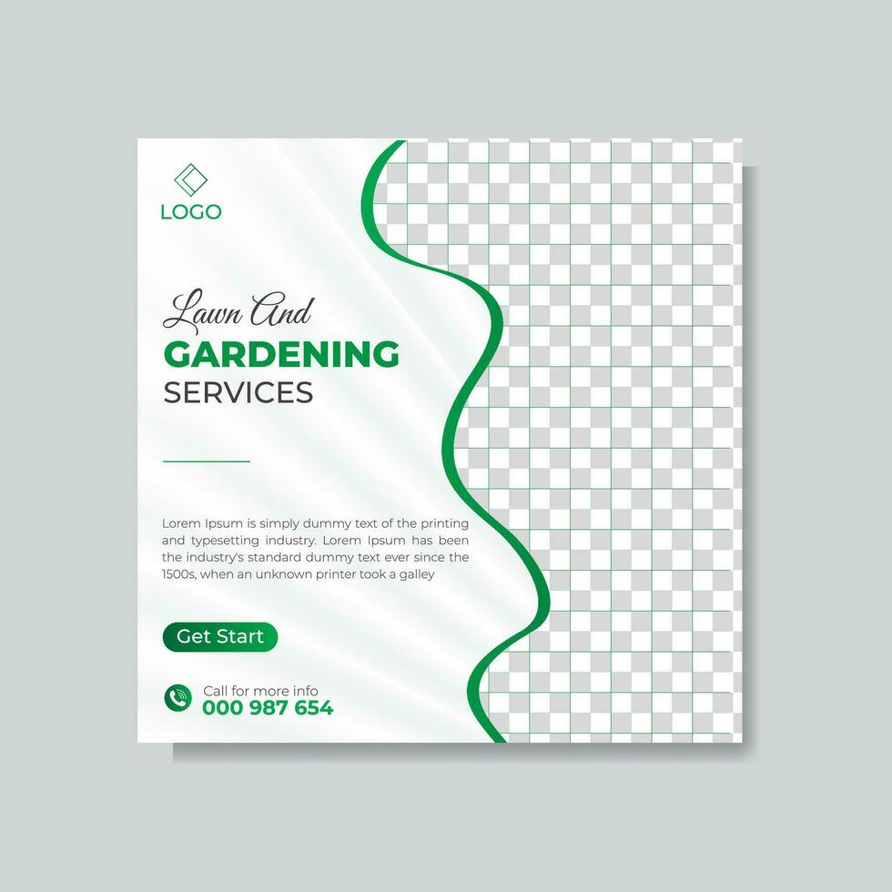 Lawn and gardening social media post design vector template.