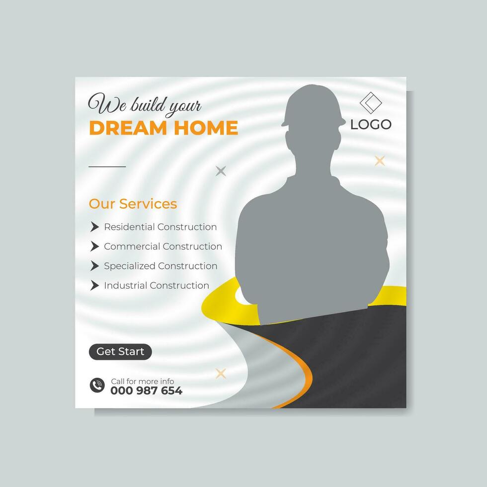 Construction modern social media post design template. vector