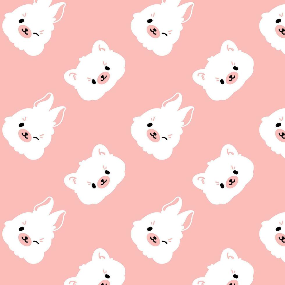 Cute children's vector background, pattern with bunnies, hares and bears, cats in anime style, kawaii. Suitable for decorating children's rooms, wallpaper, wrapping paper, children's clothing.