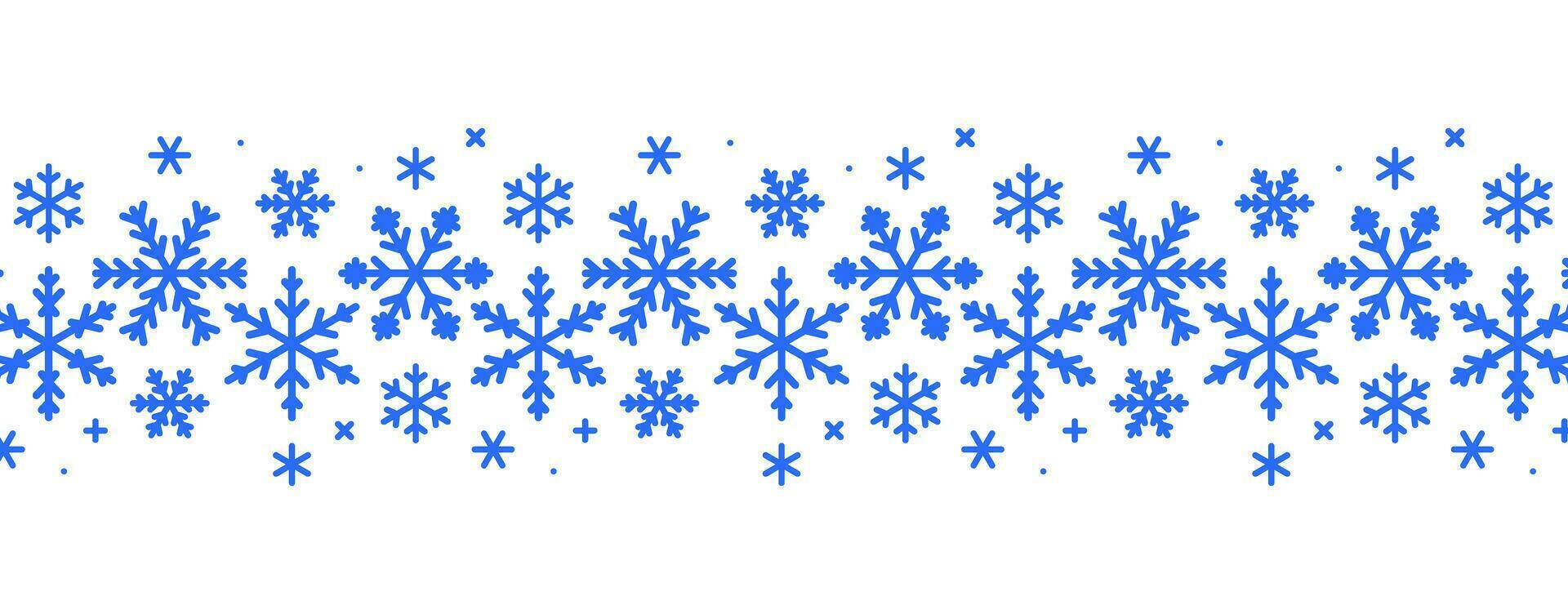 Border of snowflakes, Christmas design for greeting card. Vector illustration, header or banner Merry Christmas made from snowflakes, wallpaper or background decor