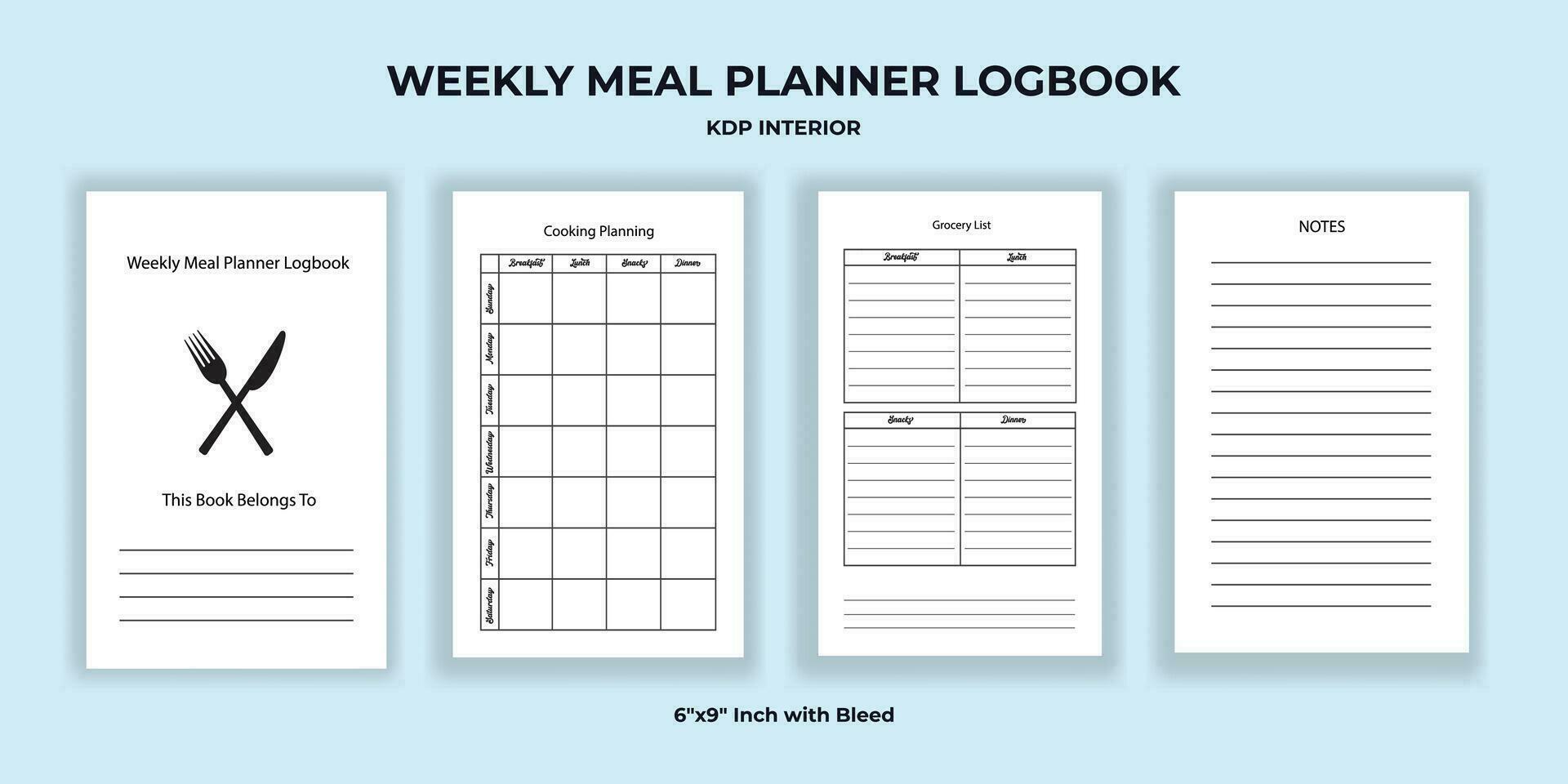 semanal comida planificador Iniciar sesión libro kdp interior vector
