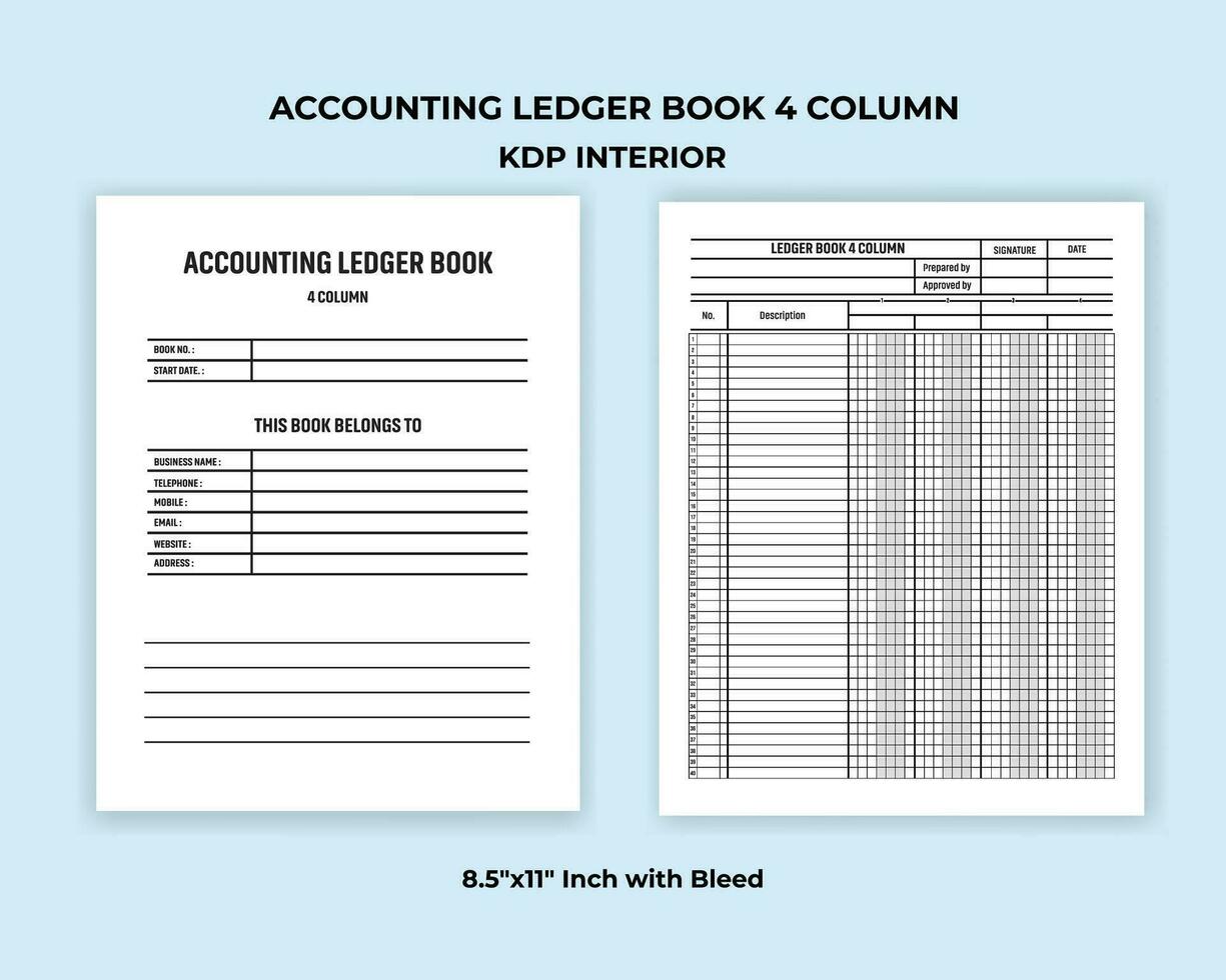 Accounting Ledger Book 4 Column KDP Interior vector