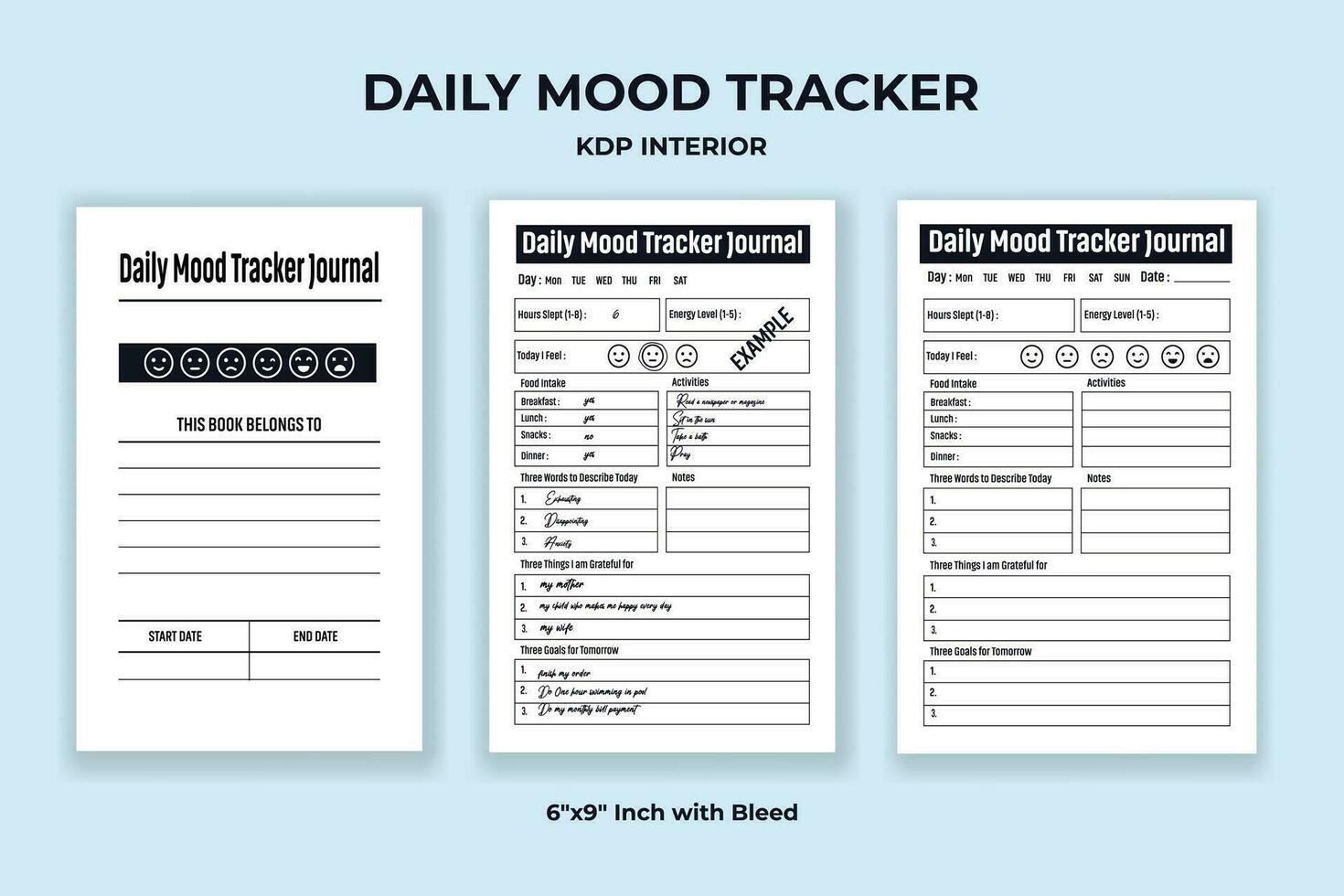 Daily Mood Tracker Journal KDP Interior vector