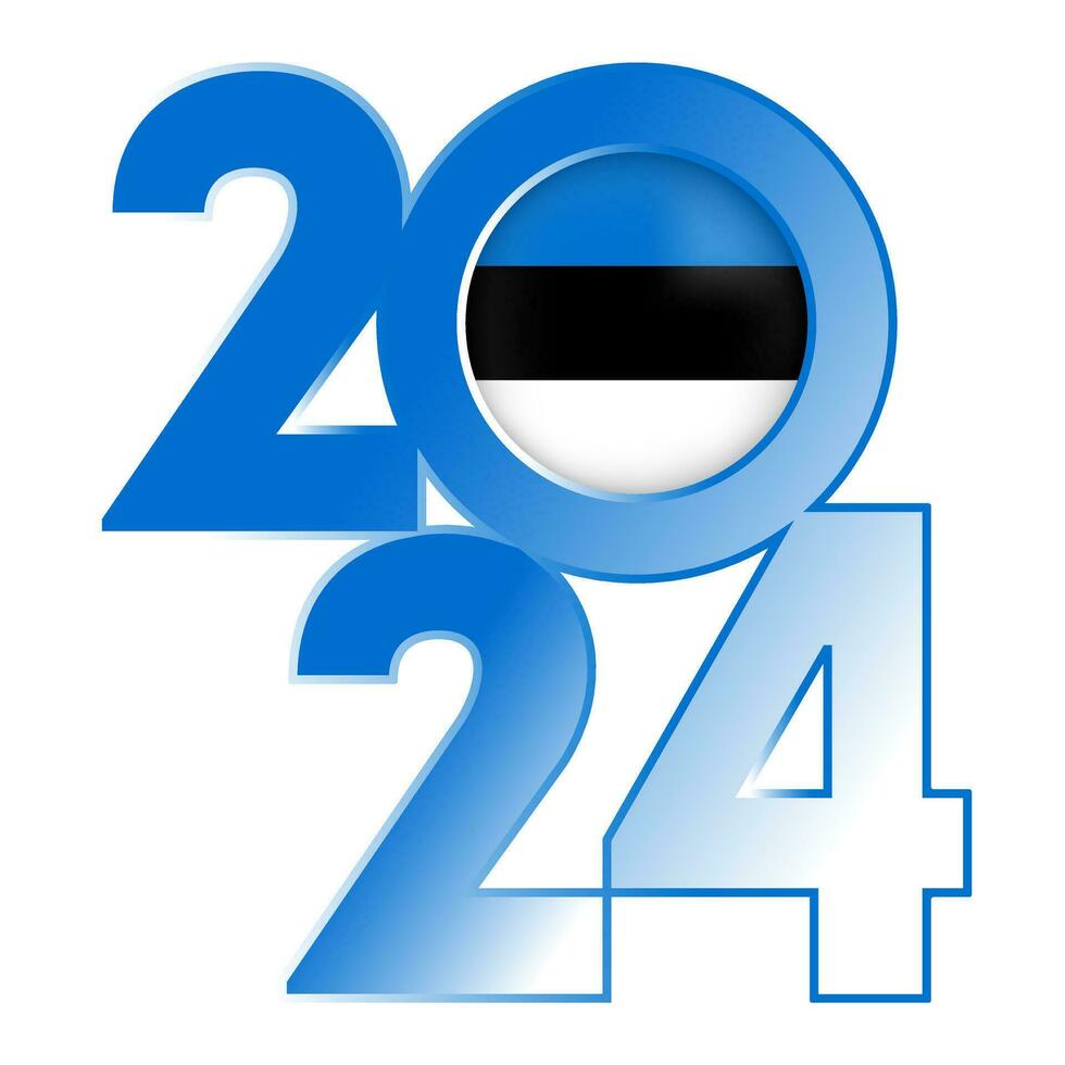 Happy New Year 2024 banner with Estonia flag inside. Vector illustration.