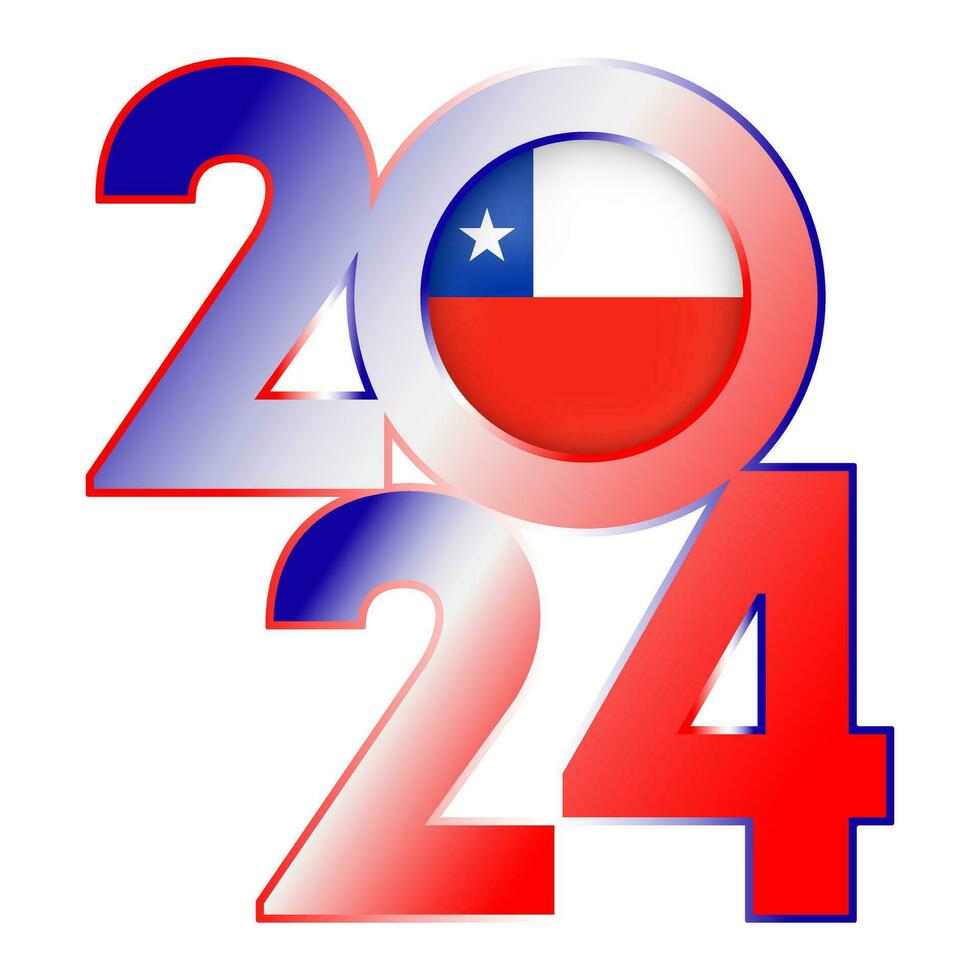 Happy New Year 2024 banner with Chile flag inside. Vector illustration.