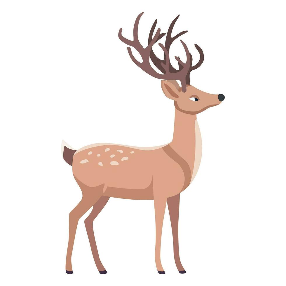 Cartoon deer character. Cute forest animal. Isolated on white background. Flat cartoon vector illustration. Nursery room decoration element, card or poster.