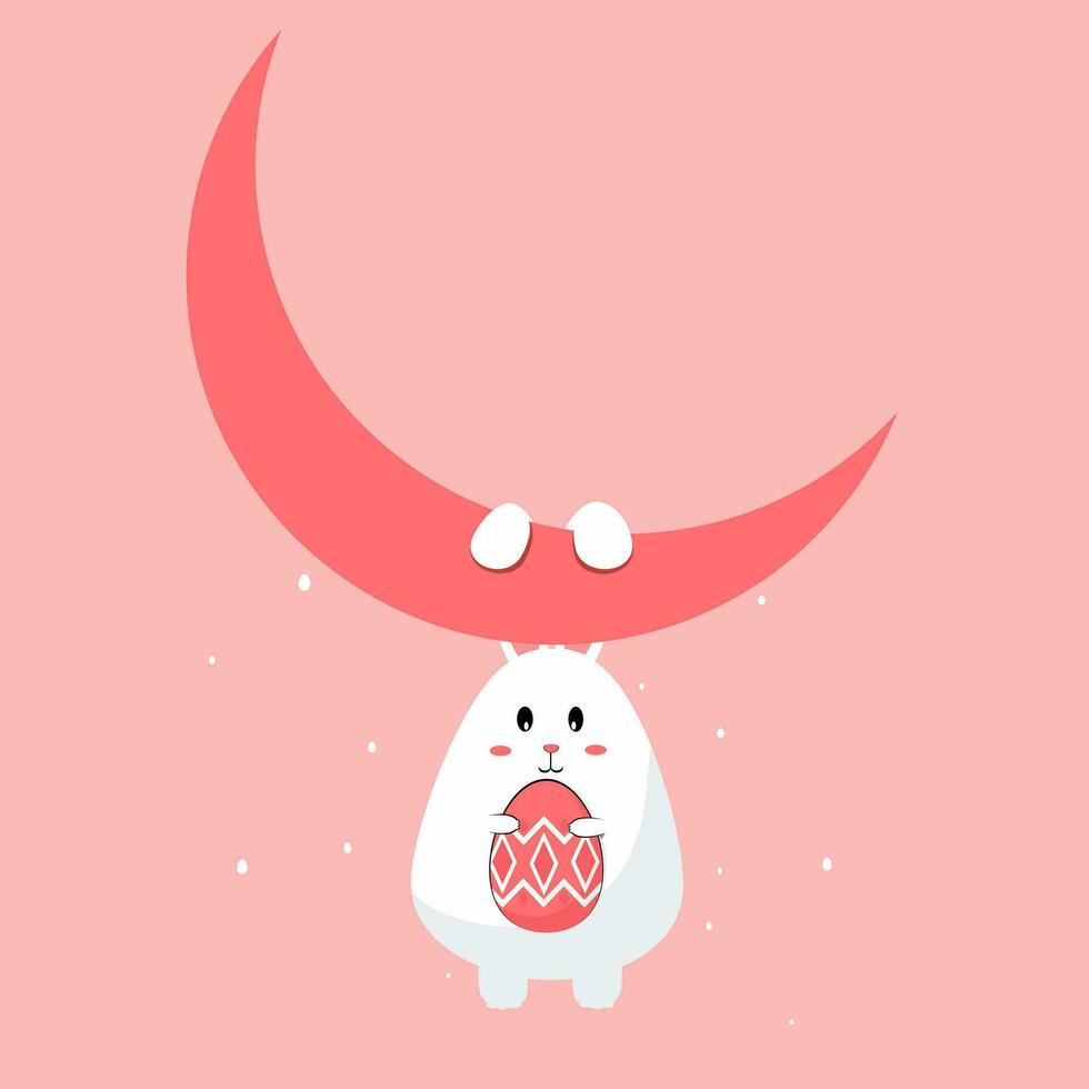 Cute bunny on moon hugging easter egg vector