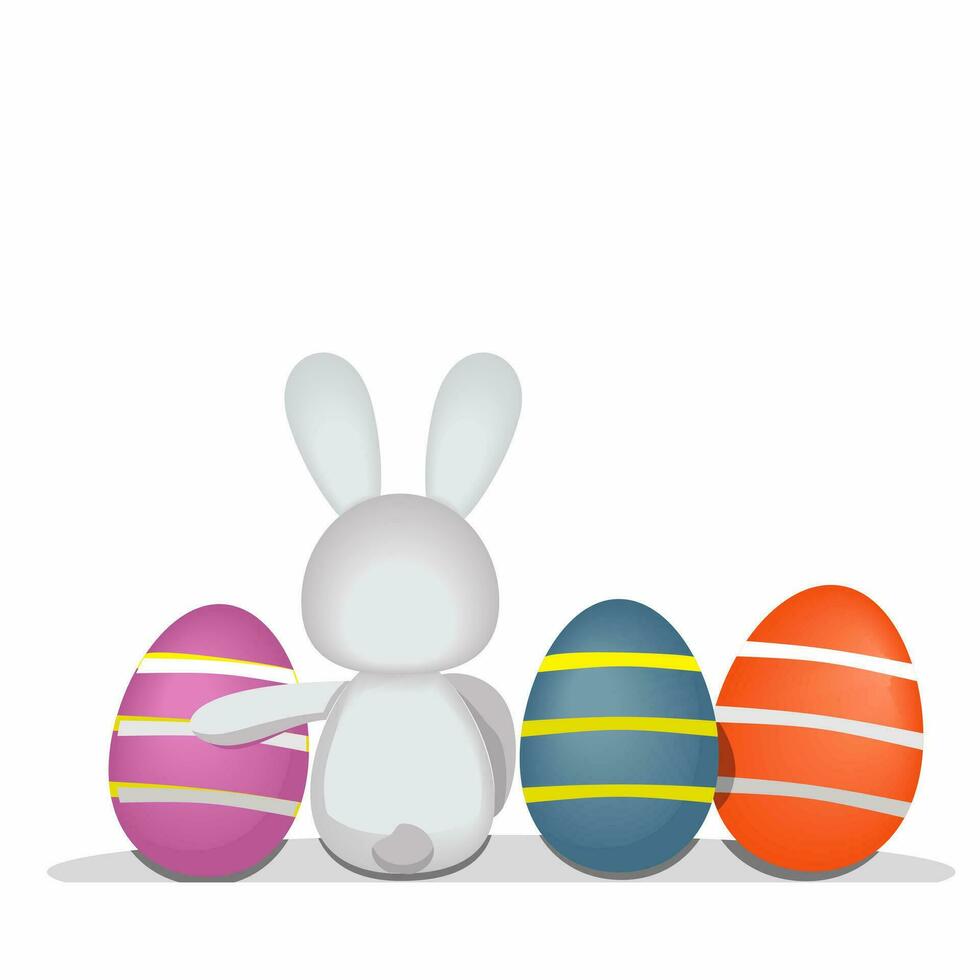 Bunny sitting with easter eggs vector