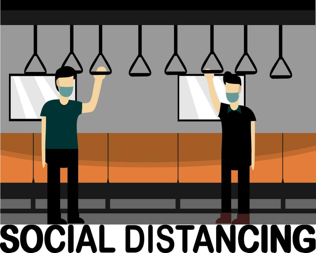 Physical distancing when using transportation, train, bus vector