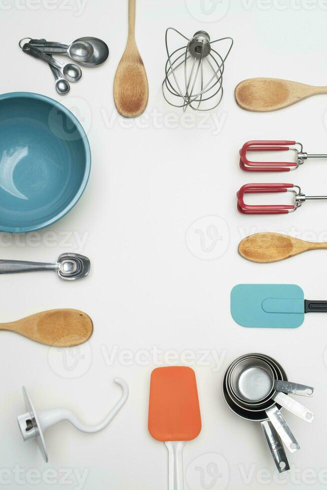 Arrangement of Baking Tools on a White Background photo