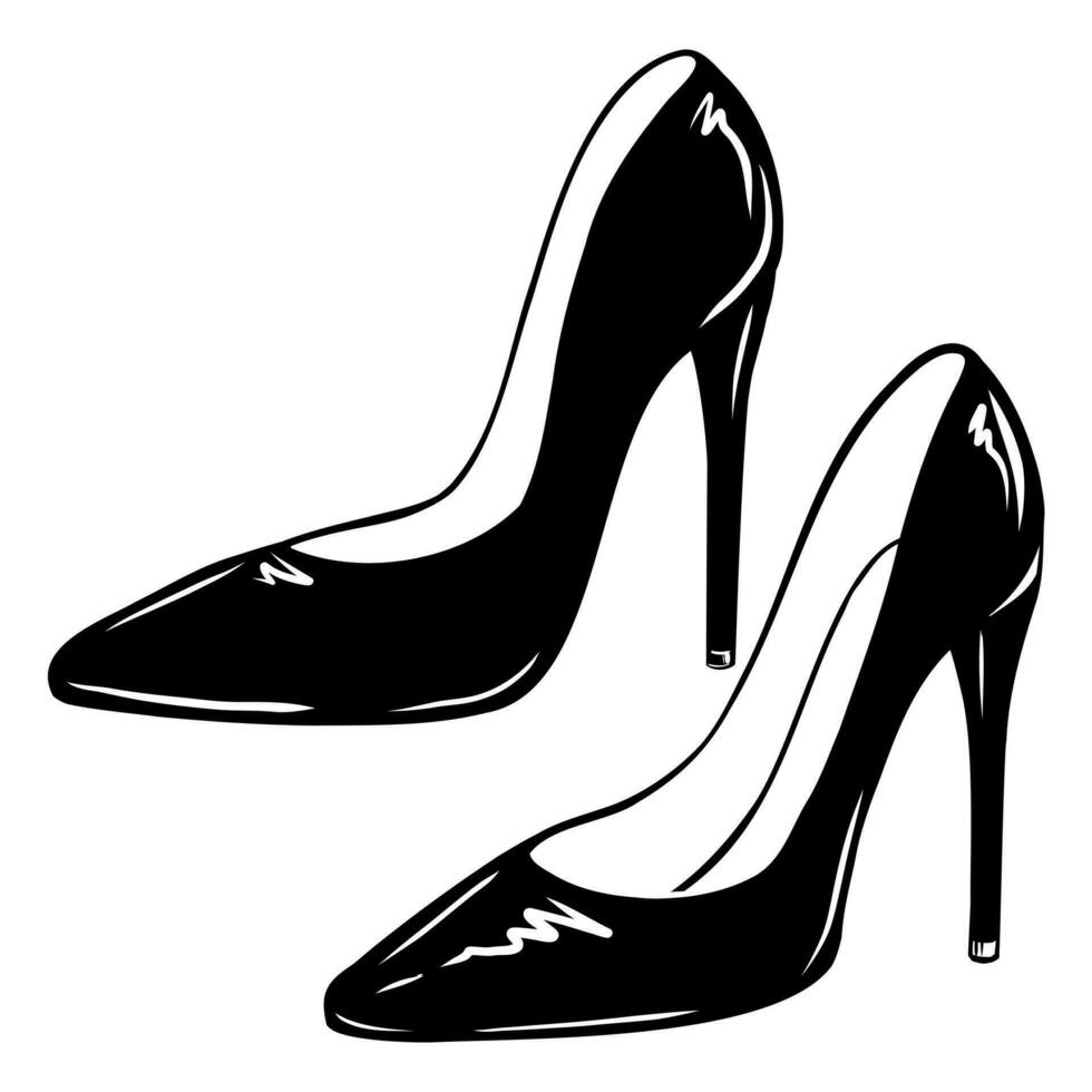 Vector illustration of fashionable women's shoes with high heels on a white background. Black elegant shoes stiletto for logo design.
