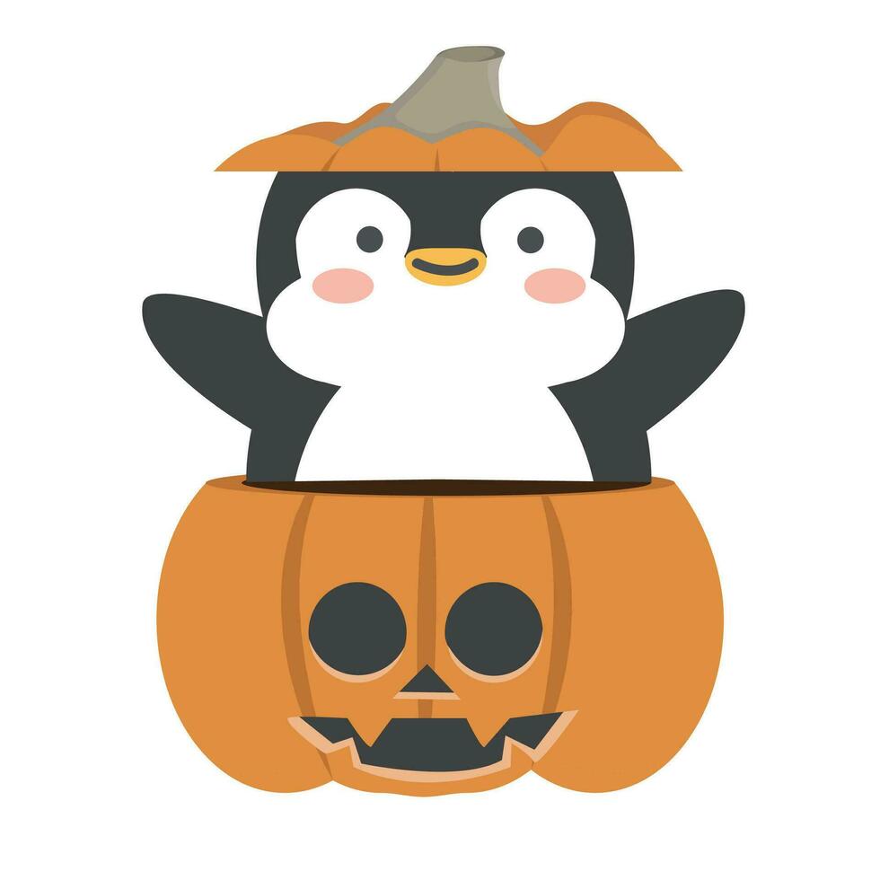 Penguin in Halloween pumpkin vector