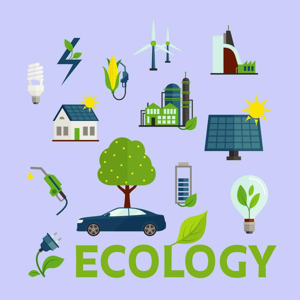 Energy and ecology icon set vector