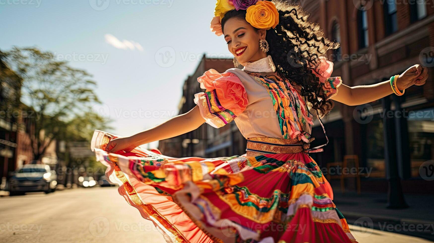 retrato niña bailando con ligero exposición ai generativo foto