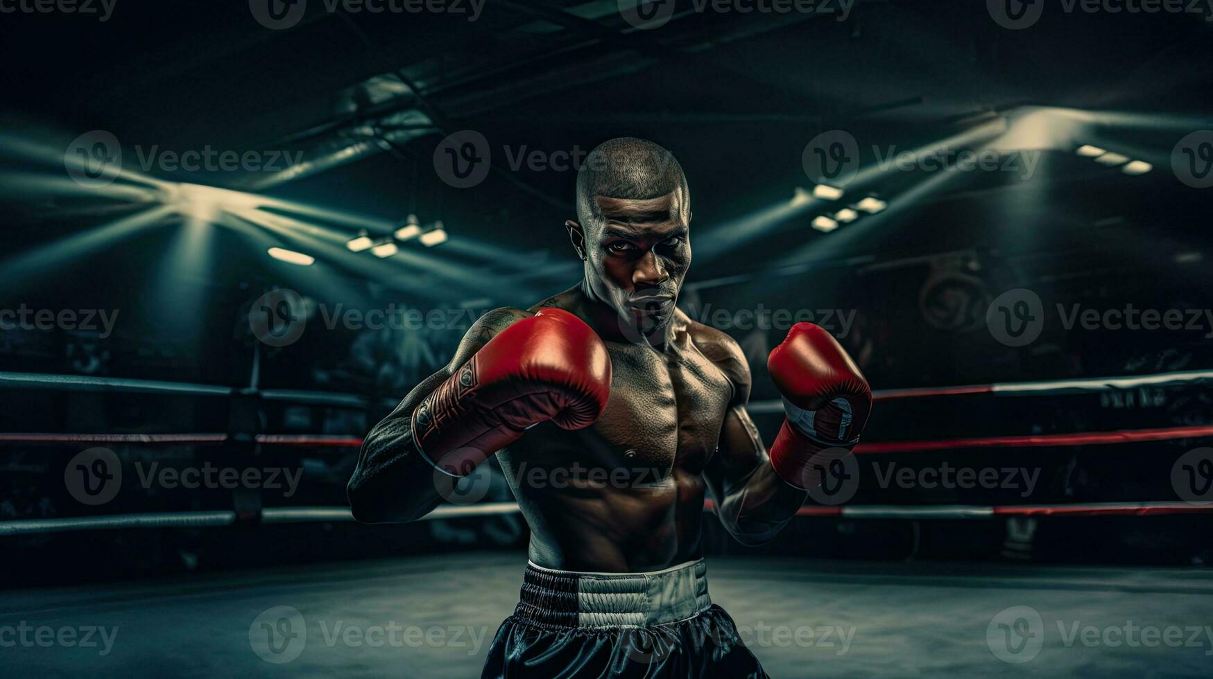 Portrait of a professional boxer in a fighting pose AI Generative photo